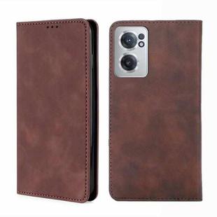 For OnePlus Nord CE 2 5G Skin Feel Magnetic Horizontal Flip Leather Phone Case(Dark Brown)