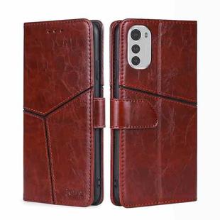 For Motorola Moto E32 4G Geometric Stitching Horizontal Flip Leather Phone Case(Dark Brown)