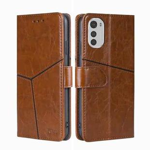 For Motorola Moto E32 4G Geometric Stitching Horizontal Flip Leather Phone Case(Light Brown)