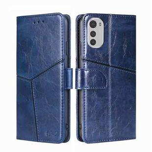 For Motorola Moto E32 4G Geometric Stitching Horizontal Flip Leather Phone Case(Blue)