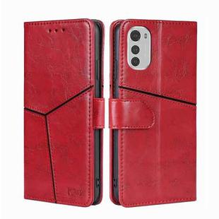 For Motorola Moto E32 4G Geometric Stitching Horizontal Flip Leather Phone Case(Red)