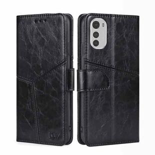 For Motorola Moto E32 4G Geometric Stitching Horizontal Flip Leather Phone Case(Black)