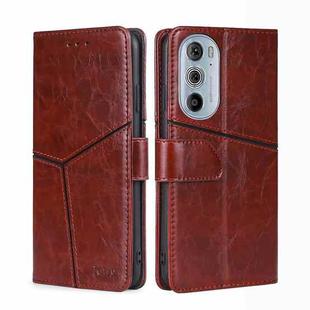 For Motorola Moto Edge+ 2022/Edge 30 Pro Geometric Stitching Horizontal Flip Leather Phone Case(Dark Brown)