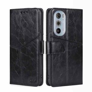 For Motorola Moto Edge+ 2022/Edge 30 Pro Geometric Stitching Horizontal Flip Leather Phone Case(Black)