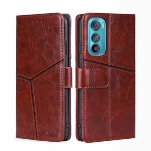 For Motorola Edge 30 Geometric Stitching Horizontal Flip Leather Phone Case(Dark Brown)