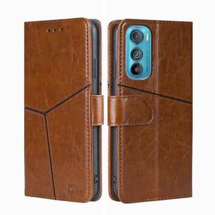 For Motorola Edge 30 Geometric Stitching Horizontal Flip Leather Phone Case(Light Brown)