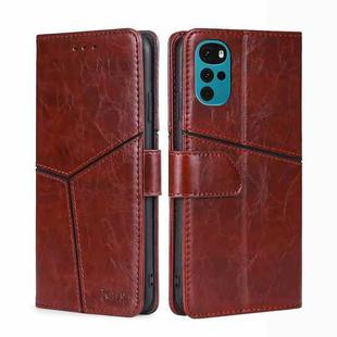 For Motorola Moto G22 Geometric Stitching Horizontal Flip Leather Phone Case(Dark Brown)