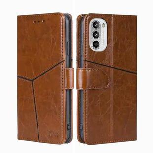 For Motorola Moto G52 4G/G82 5G Geometric Stitching Horizontal Flip Leather Phone Case(Light Brown)