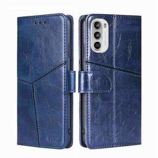 For Motorola Moto G52 4G/G82 5G Geometric Stitching Horizontal Flip Leather Phone Case(Blue)