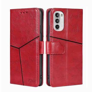 For Motorola Moto G52 4G/G82 5G Geometric Stitching Horizontal Flip Leather Phone Case(Red)