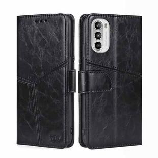 For Motorola Moto G52 4G/G82 5G Geometric Stitching Horizontal Flip Leather Phone Case(Black)