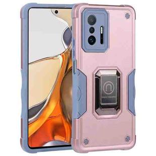 For Xiaomi 11T / 11T Pro Ring Holder Non-slip Shockproof Armor Phone Case(Rose Gold)