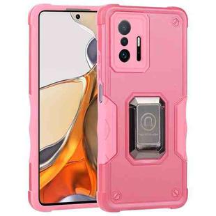 For Xiaomi 11T / 11T Pro Ring Holder Non-slip Shockproof Armor Phone Case(Pink)