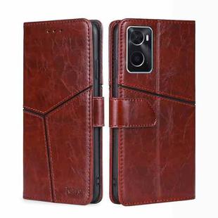 For OPPO A36 4G/A76 4G Global Geometric Stitching Horizontal Flip Leather Phone Case(Dark Brown)