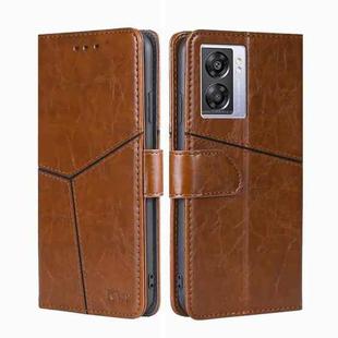 For OPPO A57 5G 2022/Realme Q5i Geometric Stitching Horizontal Flip Leather Phone Case(Light Brown)