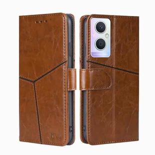 For OPPO A96 5G Geometric Stitching Horizontal Flip Leather Phone Case(Light Brown)