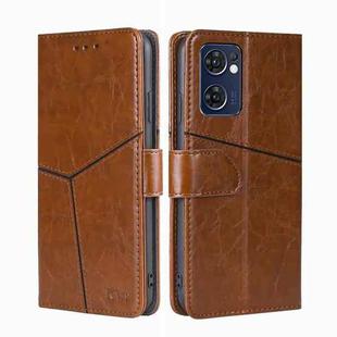 For OPPO Find X5 Lite Geometric Stitching Horizontal Flip Leather Phone Case(Light Brown)