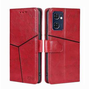 For OPPO Find X5 Lite Geometric Stitching Horizontal Flip Leather Phone Case(Red)