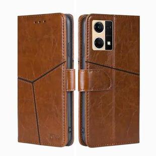 For OPPO Reno7 4G/F21 Pro 4G Geometric Stitching Horizontal Flip Leather Phone Case(Light Brown)