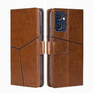 For OPPO Reno7 5G Global Geometric Stitching Horizontal Flip Leather Phone Case(Light Brown)