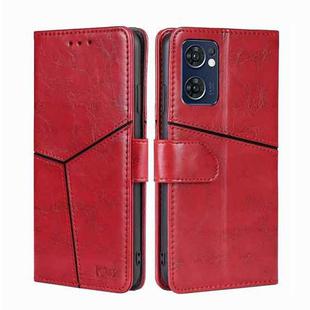 For OPPO Reno7 5G Global Geometric Stitching Horizontal Flip Leather Phone Case(Red)