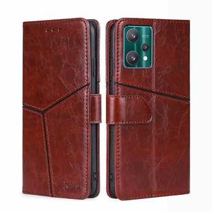 For OPPO Realme 9 Pro Geometric Stitching Horizontal Flip Leather Phone Case(Dark Brown)