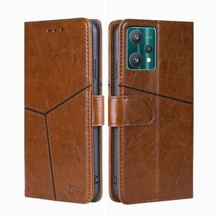 For OPPO Realme 9 Pro Geometric Stitching Horizontal Flip Leather Phone Case(Light Brown)