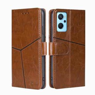 For OPPO Realme 9i Geometric Stitching Horizontal Flip Leather Phone Case(Light Brown)