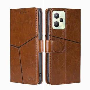 For OPPO Realme C35 Geometric Stitching Horizontal Flip Leather Phone Case(Light Brown)
