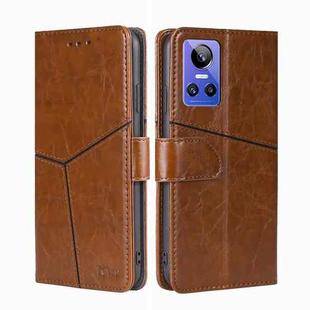 For OPPO Realme GT Neo3 Geometric Stitching Horizontal Flip Leather Phone Case(Light Brown)