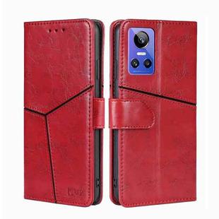 For OPPO Realme GT Neo3 Geometric Stitching Horizontal Flip Leather Phone Case(Red)