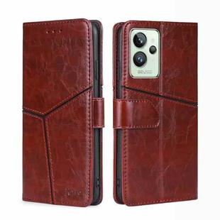 For OPPO Realme GT2 Pro Geometric Stitching Horizontal Flip Leather Phone Case(Dark Brown)