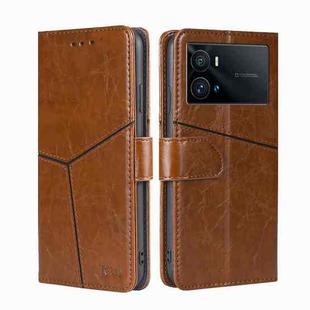 For vivo iQOO 9 Pro 5G Geometric Stitching Horizontal Flip Leather Phone Case(Light Brown)
