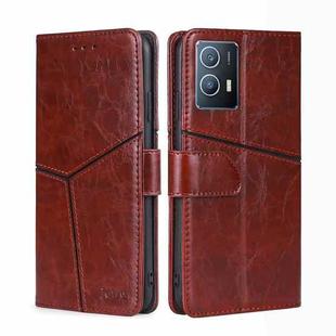 For vivo iQOO U5 5G Geometric Stitching Horizontal Flip Leather Phone Case(Dark Brown)