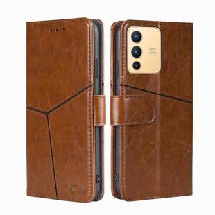 For vivo S12 5G/V23 Geometric Stitching Horizontal Flip Leather Phone Case(Light Brown)
