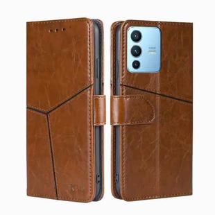 For vivo S12 Pro 5G/V23 Pro Geometric Stitching Horizontal Flip Leather Phone Case(Light Brown)