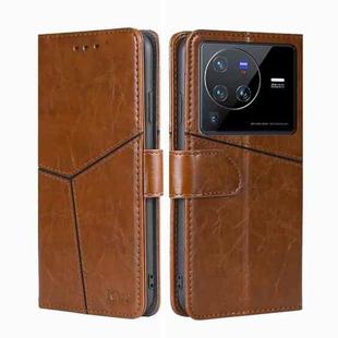For vivo X80 Pro Geometric Stitching Horizontal Flip Leather Phone Case(Light Brown)