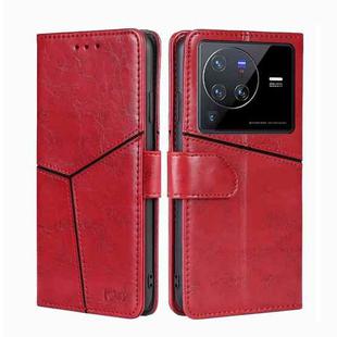 For vivo X80 Pro Geometric Stitching Horizontal Flip Leather Phone Case(Red)
