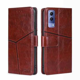 For vivo Y53S 5G/iQOO Z5X/T1X Geometric Stitching Horizontal Flip Leather Phone Case(Dark Brown)