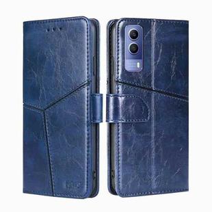 For vivo Y53S 5G/iQOO Z5X/T1X Geometric Stitching Horizontal Flip Leather Phone Case(Blue)