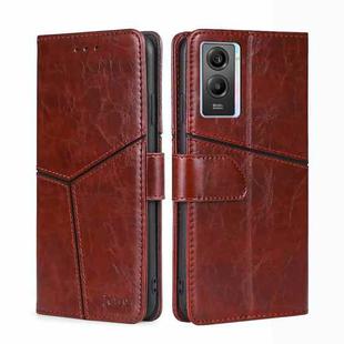 For vivo Y55S 5G Geometric Stitching Horizontal Flip Leather Phone Case(Dark Brown)