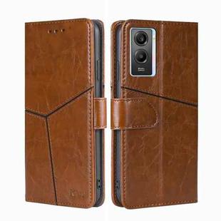 For vivo Y55S 5G Geometric Stitching Horizontal Flip Leather Phone Case(Light Brown)