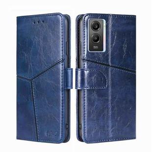 For vivo Y55S 5G Geometric Stitching Horizontal Flip Leather Phone Case(Blue)