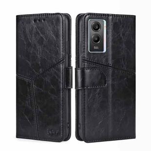 For vivo Y55S 5G Geometric Stitching Horizontal Flip Leather Phone Case(Black)
