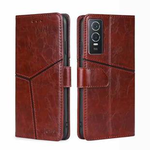 For vivo Y76S/Y74S Geometric Stitching Horizontal Flip Leather Phone Case(Dark Brown)