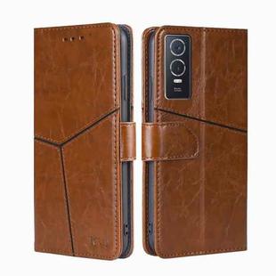 For vivo Y76S/Y74S Geometric Stitching Horizontal Flip Leather Phone Case(Light Brown)