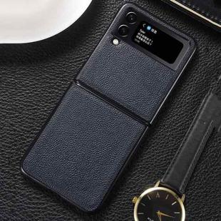 For Samsung Galaxy Z Flip4 5G Genuine Leather Shockproof Phone Case(Dark Blue)