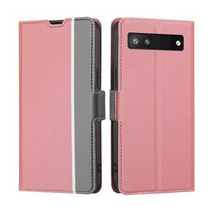 For Google Pixel 6a Twill Texture Side Button Leather Phone Case(Pink)