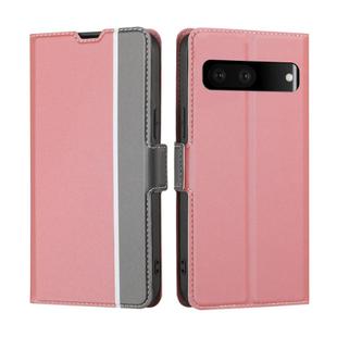 For Google Pixel 7 5G Twill Texture Side Button Leather Phone Case(Pink)
