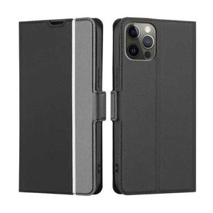 For iPhone 12 / 12 Pro Twill Texture Side Button Leather Phone Case(Black)